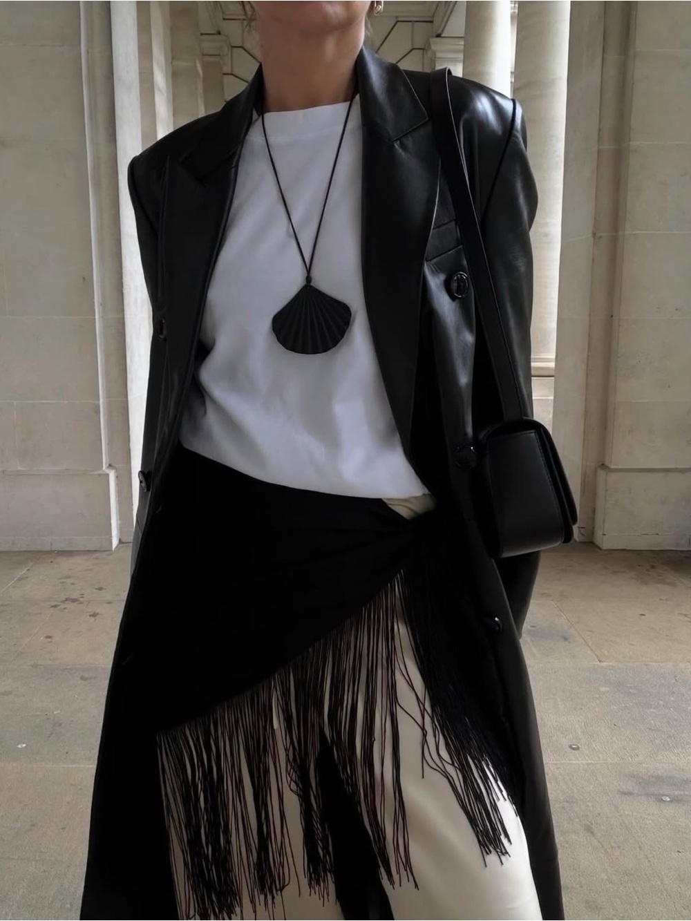 Black Chiffon Scarf with Tassels